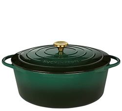 Küchenprofi Casseruola in ghisa con coperchio, verde/interno nero, 35 cm, casseruola, forno olandese, pentola per pane smaltata, per tutti i piani cottura (con induzione), per stufare, cuocere e