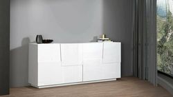 Dmora - Credenza Yago, Buffet da soggiorno, Madia da salotto moderna con 4 ante, 200x44h86 cm, Bianco lucido