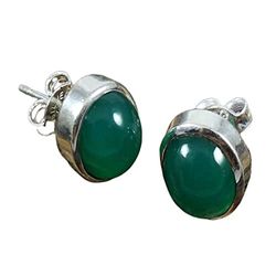 Kanika Jewelry Trove Green Onyx 925 Sterling Silver Earrings Stud