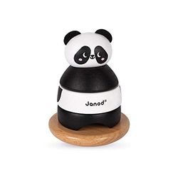Janod - Culbuto Panda en Bois Massif - Jouet d'éveil Manipulation et Encastrement - Peinture à l'eau - Dès 1 an, J08188