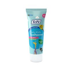 TePe Daily Kids Pasta de dientes de menta suave, 3-6 años, pasta de dientes de fluoruro diaria para niños para prevenir la caries dental, contenido de flúor apropiado para la edad