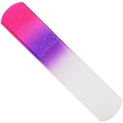 Lima in vetro per pedicure double face, magenta/viola con glitter, lunghezza: 13,5 cm