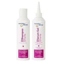 THYMUSKIN Forte - Conjunto para perda de cabelo devido à quimioterapia. Estimula o crescimento do cabelo. Conjunto (1 champô de 200 ml + 1 gel de soro de 200 ml)