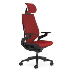Steelcase Gesture, silla de oficina ergonómica con brazos 360º, sujeción lumbar y reposa cabeza regulables Rojo