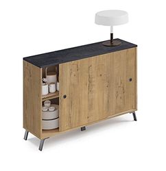 MUEBLES PITARCH Kamet Modern industrieel dressoir met zwarte oppervlakken, schuifdeuren en planken, 87 x 120 x 40 cm (H x B x D), eiken, goud