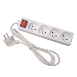 Perel Bloco multiplicado com interruptor, 4 tomadas com Terra Francesa (Tipo E), 3 m, 3 g1,5, interior, uso branco