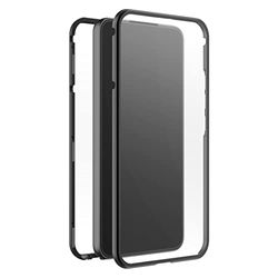 Black Rock - Custodia in vetro a 360 gradi, adatta per Samsung Galaxy S23 5G, chiusura magnetica, cover (trasparente con cornice nera)