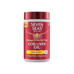 Seven Seas Cod Liver Oil Tablets With Omega-3, Fish Oil, One A Day, 4 Months Supply (120 Capsules), EPA & DHA, With High Strength Vitamin D & A
