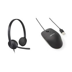 Logitech H340 USB Headset for PC and Mac & Amazon Basics 3-Button USB Optical Mouse Black