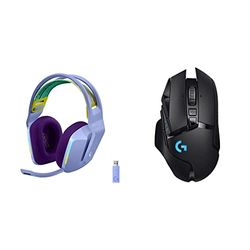 Logitech G G733 On Ear Wireless Headset, Lilac G502 Hero Lightspeed Wireless 11-Button Gaming Mouse, Black