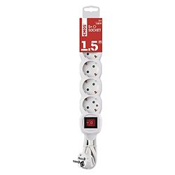EMOS - Regleta de 5 enchufes de 1,5 m con Interruptor - 5 Tomas Schuko girado 45° - 250 V, 16 A, 3680 W - Aislamiento PVC - H05VV-F3G 1,5 mm2 - Mayor protección táctil - IP20 para Interiores - Blanco