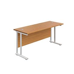 Office Hippo Professioneel rechthoekig Cantilever bureaubureau, 160 x 60 x 73 cm, wit frame, eiken bovenkant