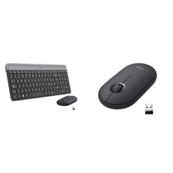 Logitech MK470 Kit Mouse e Tastiera Wireless per Windows, Ricevitore USB 2.4 GHz, ‎Sottile & Pebble Mouse wireless con Bluetooth o ricevitore da 2,4 GHz, mouse sottile per computer