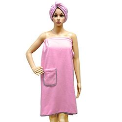 Polyte - Paréo de Bain pour Femme et Serviette de Cheveux - Microfibres/sèche Rapidement - Rose - Taille Unique