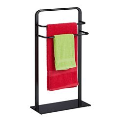 Relaxdays Piantana Portasciugamani, 79 x 45 x 20 cm Supporto Porta Asciugamani con 3 Aste, Acciaio e Vetro Opalino, Nero