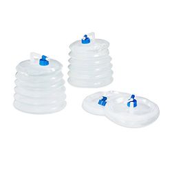 Relaxdays opvouwbare jerrycan, set van 4, handvat, waterzak met kraan, 10 l, BPA-vrij, watertank camping, transparant