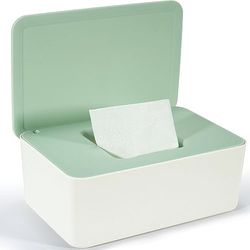 Caja para Toallitas Húmedas, Toallitas Dispensador de Bebé, Dispensador de Toallitas de Almacenamiento con Tapa, Caja de Pañuelos Húmedos Bebe para Hogar, (Verde) 18.5 X 12.2 X 7CM