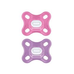 MAM Chupete Comfort de 0 a 3 meses (juego de 2), chupete MAM de 0 a 3 meses de 100% silicona con diseño único, suave y ligero, kit de accesorios para bebé con soporte esterilizador, color rosa y