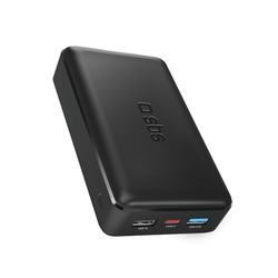 SBS PowerBank 20K SLIM, 20.000mAh, Fast Charge, Intelligent Charge (IC), Status Led, 1x USB-C, 2x USB-A, Portable Charger for iPhone, iPad, AirPods, Samsung, Tablet, Smartphone, Black