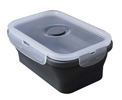 Fackelmann Fiambrera Plegable Térmica para Comida Caliente y Fría, Silicona con cierres herméticos, resistente a 230ºC, apto para microondas, frigorífico y congelador, gris y transparente, 540ml, 1ud.