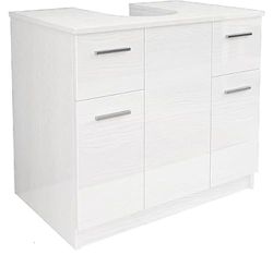 Mama Store Base Copricolonna Sottolavabo con 2 Ante e 2 Cassetti, Bianco Artico, L. 70cm x P. 46cm x H.62cm