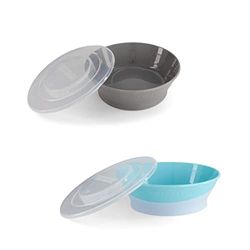 Twistshake 2x Baby Kommetje met Luchtdicht Deksel | BPA-Vrij | Eet Training Bord voor Kinderen | Muesli Schaal | Grijs Blauw