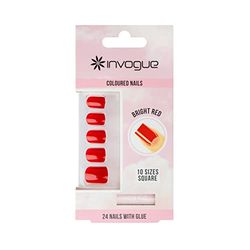 Invogue Coloured Square Nails - Bright Red (24 Pieces)