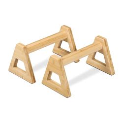 Relaxdays opdruksteunen XL, set van 2, bamboe, push-up bars, HxBxD 20 x 21 x 38 cm, push-up grips, calisthenics, natuur