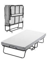 VEVOR Opklapbed met matras van 12,7 cm, opvouwbaar eenpersoonsbed met traagschuim matras (190 x 98 cm), 204,1 kg belastbaar logeerbed voor volwassenen en gasten, metalen bed voor slaapkamer