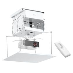 VEVOR Support Plafond pour Vidéoprojecteur à Hauteur Réglable de 1,5 m, Élévateur de Projecteur Motorisé, avec Télécommande et Commande Filaire, pour Films, Maison, Bureau, Scène, Studio, Blanc