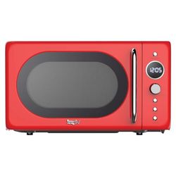 Total Chef Microwave Oven 20L 700W Retro Mini Ovens Digital LED Display 8 Preset Modes 60 Min Timer 5 Cooking Power Levels Removable Glass Turntable Countertop Freestanding Small Microwaves Red