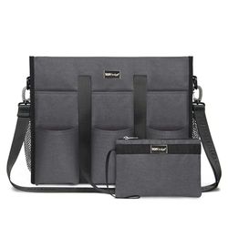TOPDesign Bolsa de mano resistente al agua con 13 bolsillos exteriores e interiores, cierre de cremallera superior y soporte inferior grueso, Gray-Pro, Large-Pro