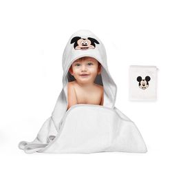 Disney Home Micky Mouse zestaw ręczników z kapturem dla niemowląt do 5 lat, miękki i chłonny, certyfikat Oeko-Tex, 2-częściowy, ręcznik z kapturem 80 x 80 cm, myjka 15 x 20 cm