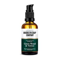 Brooklyn Soap Company, Aceite para barba 50 ml Green Wood & Vetiver – Aceite nutritivo para la barba para hombre – Para el cuidado diario de la barba – Aceite de barba en tamaño de viaje, ideal como