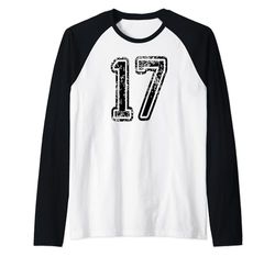 17 Grungy Numerato Team Sportivo su entrambi i lati in nero Maglia con Maniche Raglan