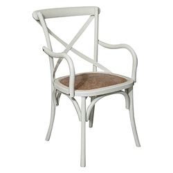 Koekjesstoel met armleuningen, 91 x 52 x 45 cm, stoelen voor keuken en hout, eetkamerstoelen, antiek wit, rotan
