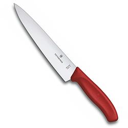 Victorinox Swiss Classic, Couteau à trancher professionnel, Lame extra-tranchante, tranchant droit, 19 cm, manche plastique, acier inoxydable, rouge