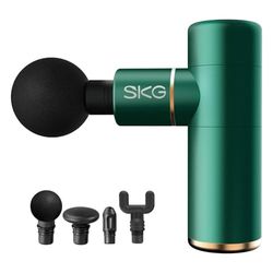 SKG Pistolet de massage - Thérapie musculaire pour soulager le stress - 4 têtes de massage interchangeables - Sans fil - Vert F3-EN