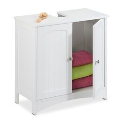 Relaxdays Mueble Bajo Lavabo con 2 Puertas, Armario de Baño, 60 x 60 x 31 cm, de MDF, con Agujero para Sifón, Blanco, Tablero de Fibras