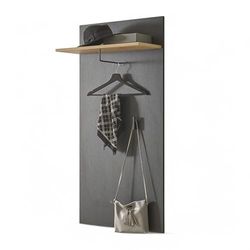 Stella Trading VOLANO Panneau porte-manteau, aspect chêne artisanal, noir, étagère moderne avec crochets muraux fiables, pour vestes et sacs, 64 x 130 x 27 cm (l x H x P)