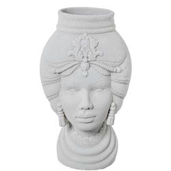 JARRÓN BUSTO CERÁMICA AFRICANA40CM BLANCO TEXTURA ARENA_°20X40CM