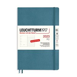 LEUCHTTURM1917 365705 Agenda semanal y cuaderno de tapa blanda Paperback (B6+) 2023, 12 meses, azul piedra, alemán