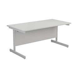 Office Hippo Bureau rectangulaire robuste en porte-à-faux - Bureau à domicile - Table de bureau + ports de câble intégrés - Bureau PC pour bureau ou maison - 5 ans - Cadre blanc/dessus blanc, 140 cm x 60 cm
