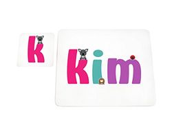 Little KIM-COASTERANDPLACEMAT-15DE Gepersonaliseerd, meisjesnaam onderzetters en placemats met hoogglans afwerking, Kim