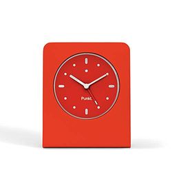 Punkt. AC01 Design - Despertador analógico con Cuarzo, función de repetición, luz LED, Funciona con Pilas, silencioso, sin tictac (Bloque de Aluminio y Frontal de Vidrio), Color Rojo, Largo 3,4 cm,