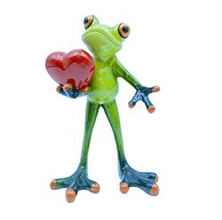 VVGIFTS Groda figurer dekor rolig kreativ hantverk harts groda skulptur staty för hem kontor skrivbord bord badrumsdekoration, prydnad gåva (groda som håller hjärta)