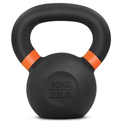 Yes4All Poedergecoate gietijzeren wedstrijd Kettlebell met brede handgrepen en platte bodems 10 kg/22 pond