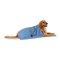 DII Ben torr mikrofiber hund badhandduk med broderat tasstryck – 112 x 70 cm – blå rand