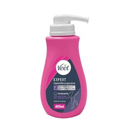 Veet Expert Crema depilatoria per corpo e gambe – Crema depilatoria per tutti i tipi di pelle, con pelle sensibile, erogatore di pompaggio da 400 ml