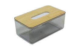 MIMBRE NATURAL Pot rectangulaire Acrylique avec Couvercle en Bambou (11 x 11 x 8,5)